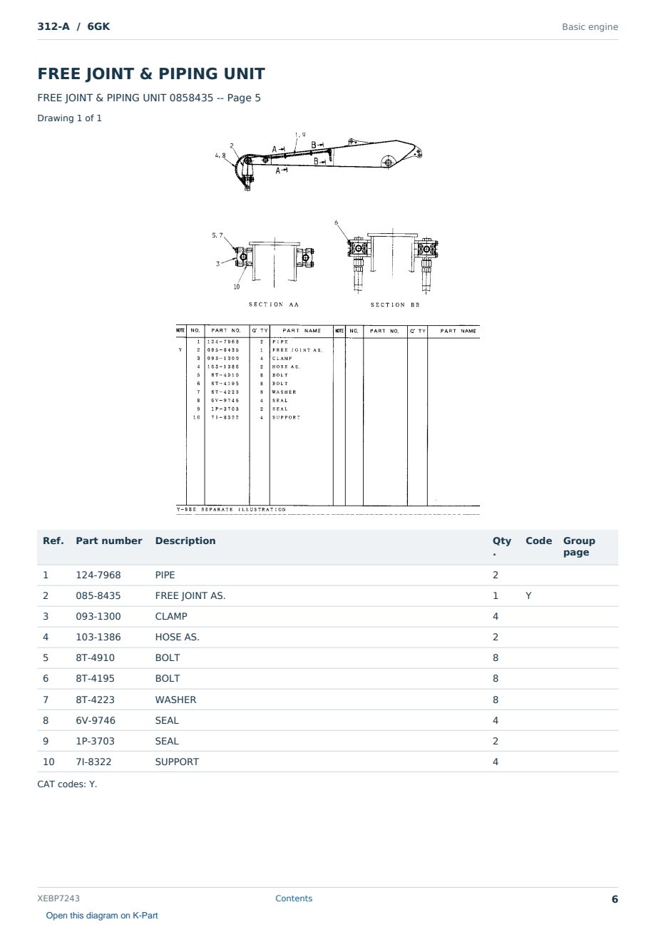 Caterpillar 312-A S/N 6GK Partsbook XEBP7243 (English) - sample page 6 of 7 Caterpillar 312-A S/N 6GK Partsbook XEBP7243 (English) - sample page 6 of 7