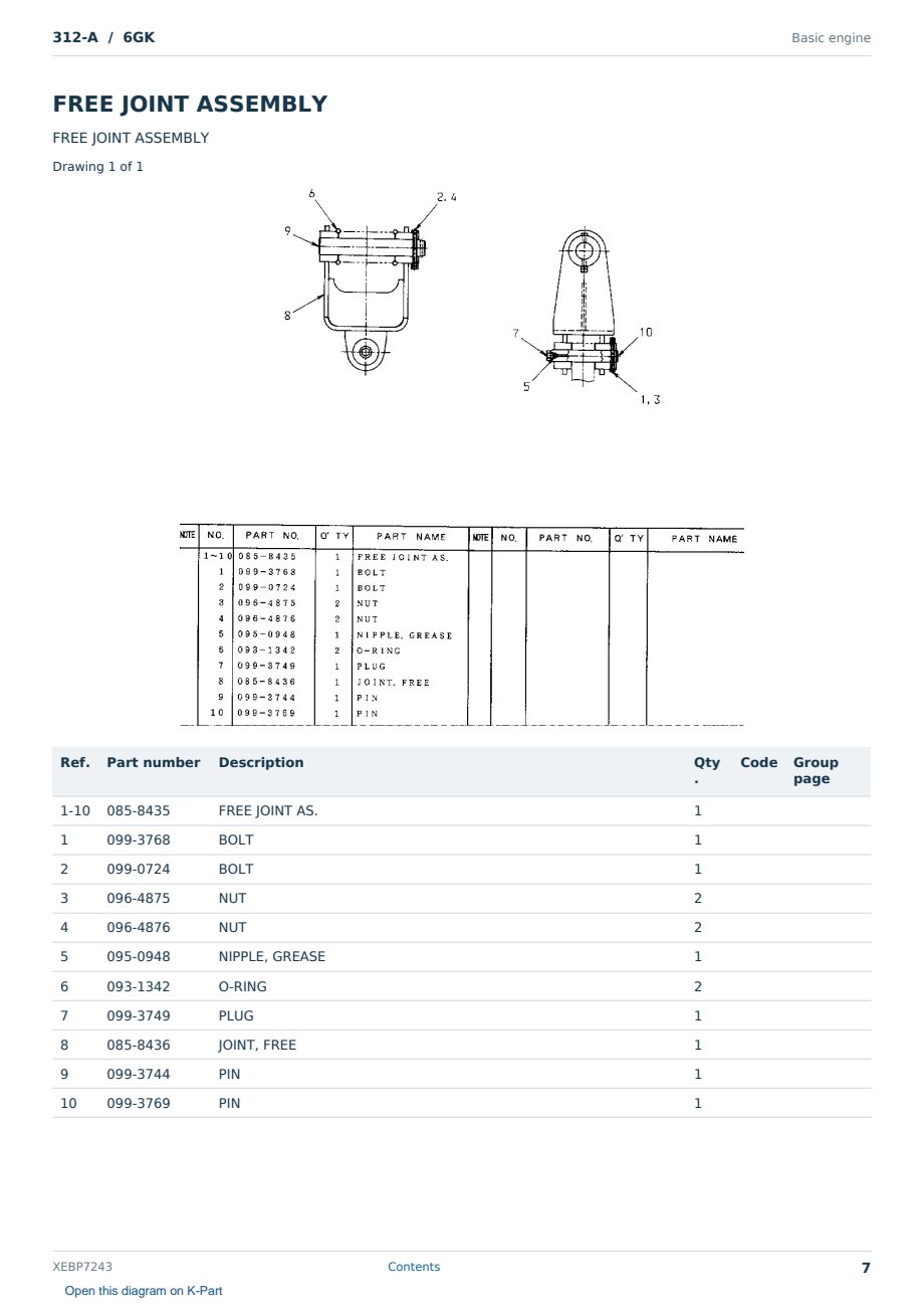 Caterpillar 312-A S/N 6GK Partsbook XEBP7243 (English) - sample page 7 of 7 Caterpillar 312-A S/N 6GK Partsbook XEBP7243 (English) - sample page 7 of 7