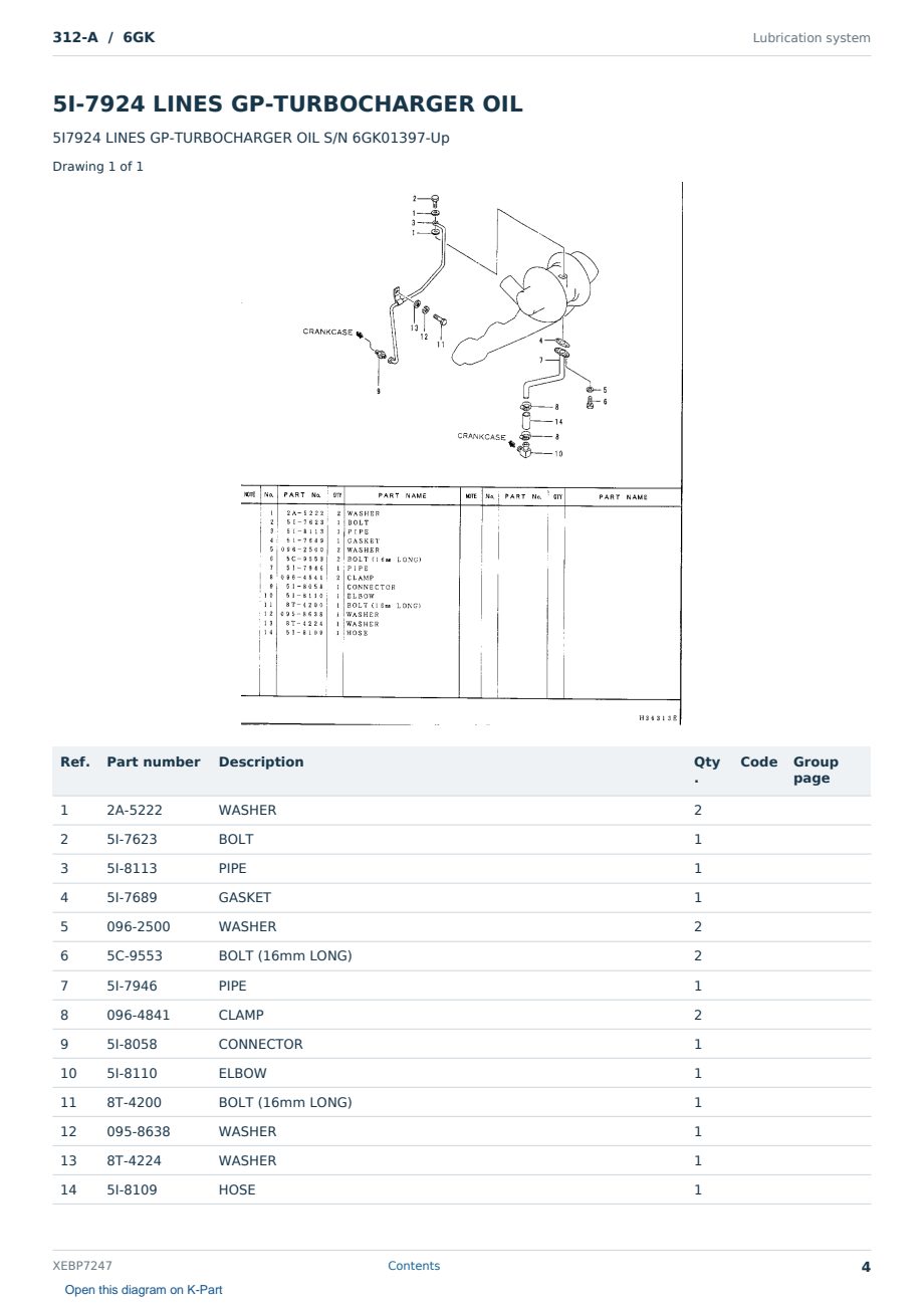 Caterpillar 312-A S/N 6GK Partsbook XEBP7247 (English) - sample page 4 of 10 Caterpillar 312-A S/N 6GK Partsbook XEBP7247 (English) - sample page 4 of 10