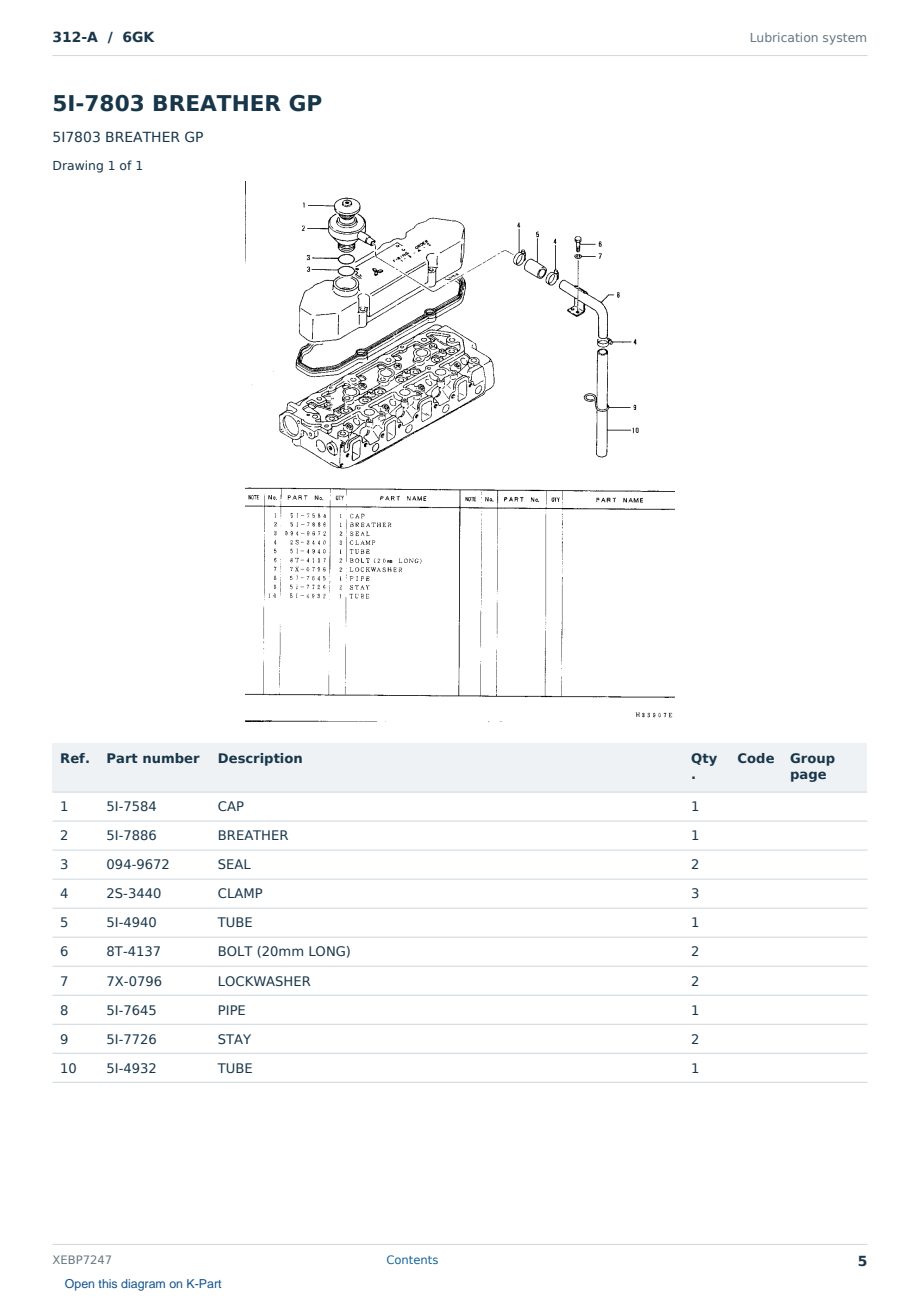Caterpillar 312-A S/N 6GK Partsbook XEBP7247 (English) - sample page 5 of 10 Caterpillar 312-A S/N 6GK Partsbook XEBP7247 (English) - sample page 5 of 10