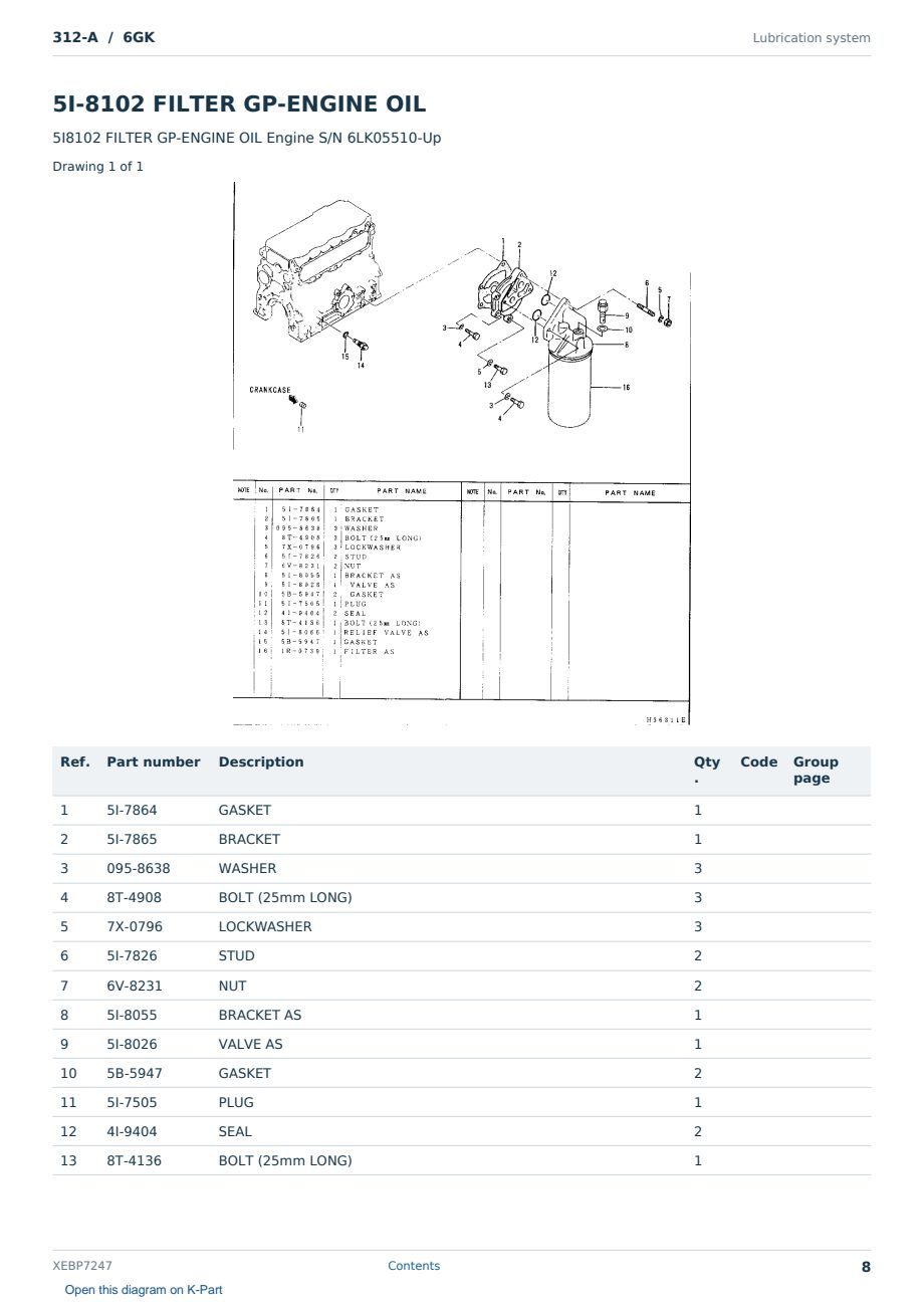 Caterpillar 312-A S/N 6GK Partsbook XEBP7247 (English) - sample page 8 of 10 Caterpillar 312-A S/N 6GK Partsbook XEBP7247 (English) - sample page 8 of 10