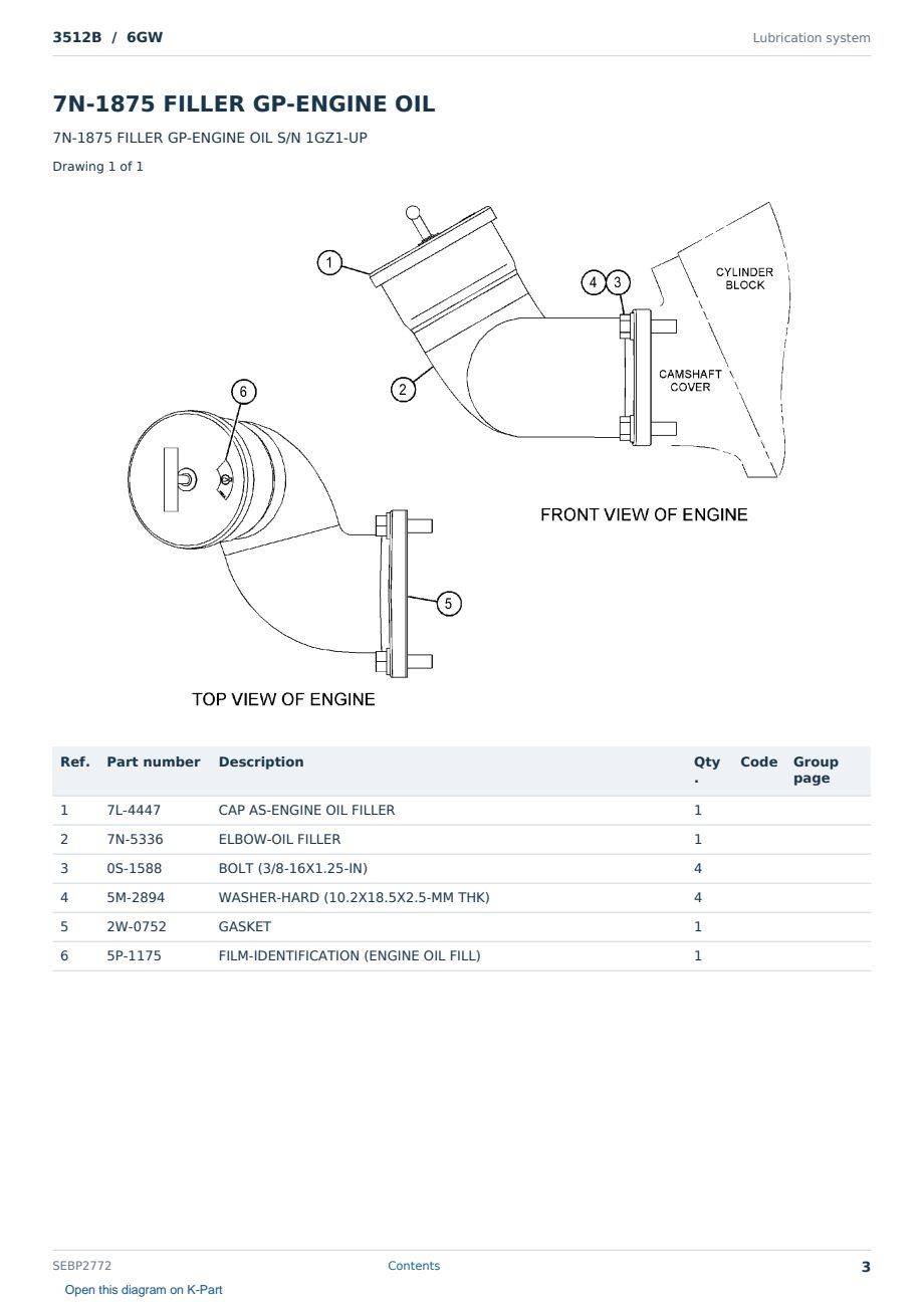Caterpillar 3512B S/N 6GW Partsbook SEBP2772 (English) - sample page 3 of 10 Caterpillar 3512B S/N 6GW Partsbook SEBP2772 (English) - sample page 3 of 10