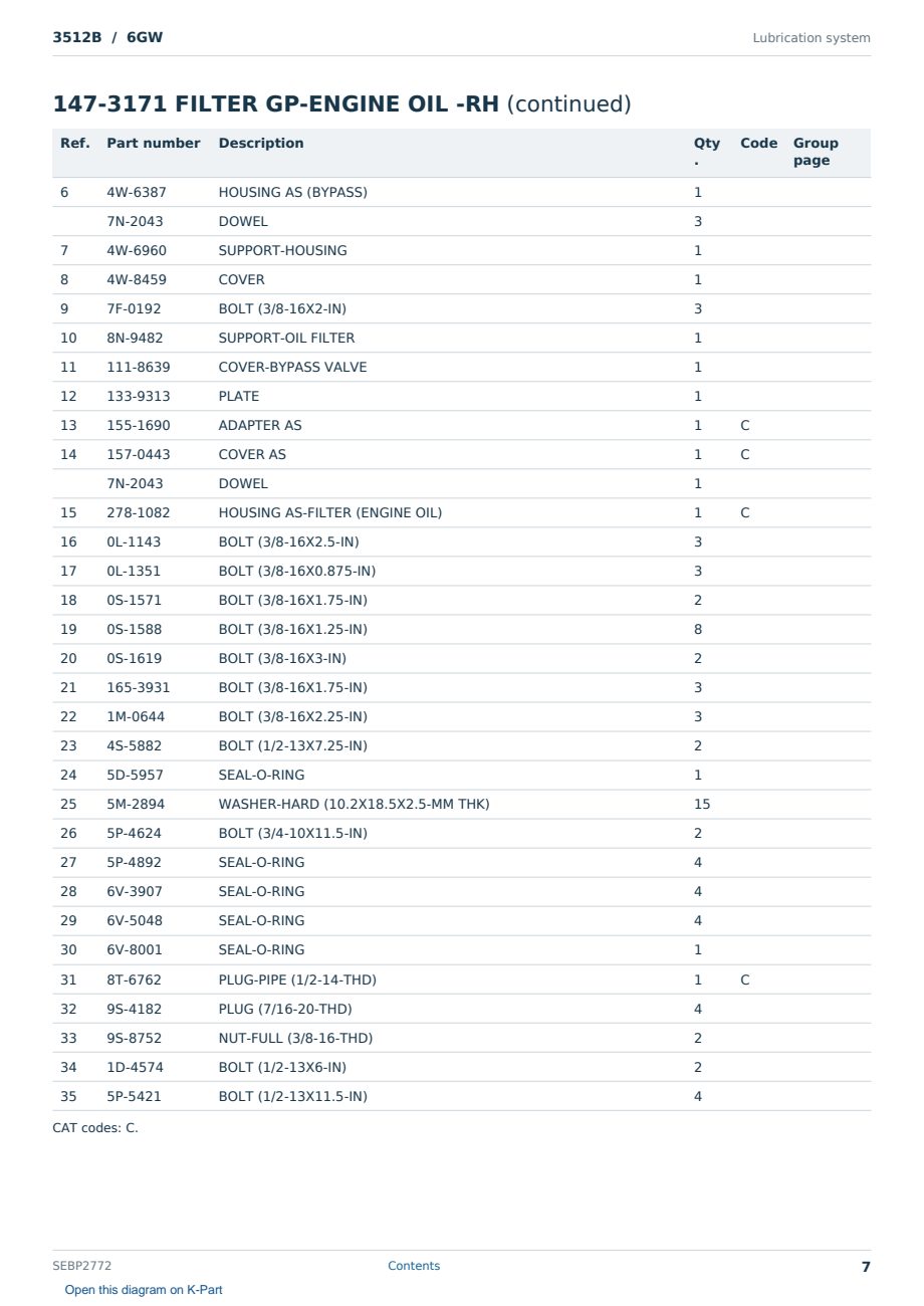 Caterpillar 3512B S/N 6GW Partsbook SEBP2772 (English) - sample page 7 of 10 Caterpillar 3512B S/N 6GW Partsbook SEBP2772 (English) - sample page 7 of 10