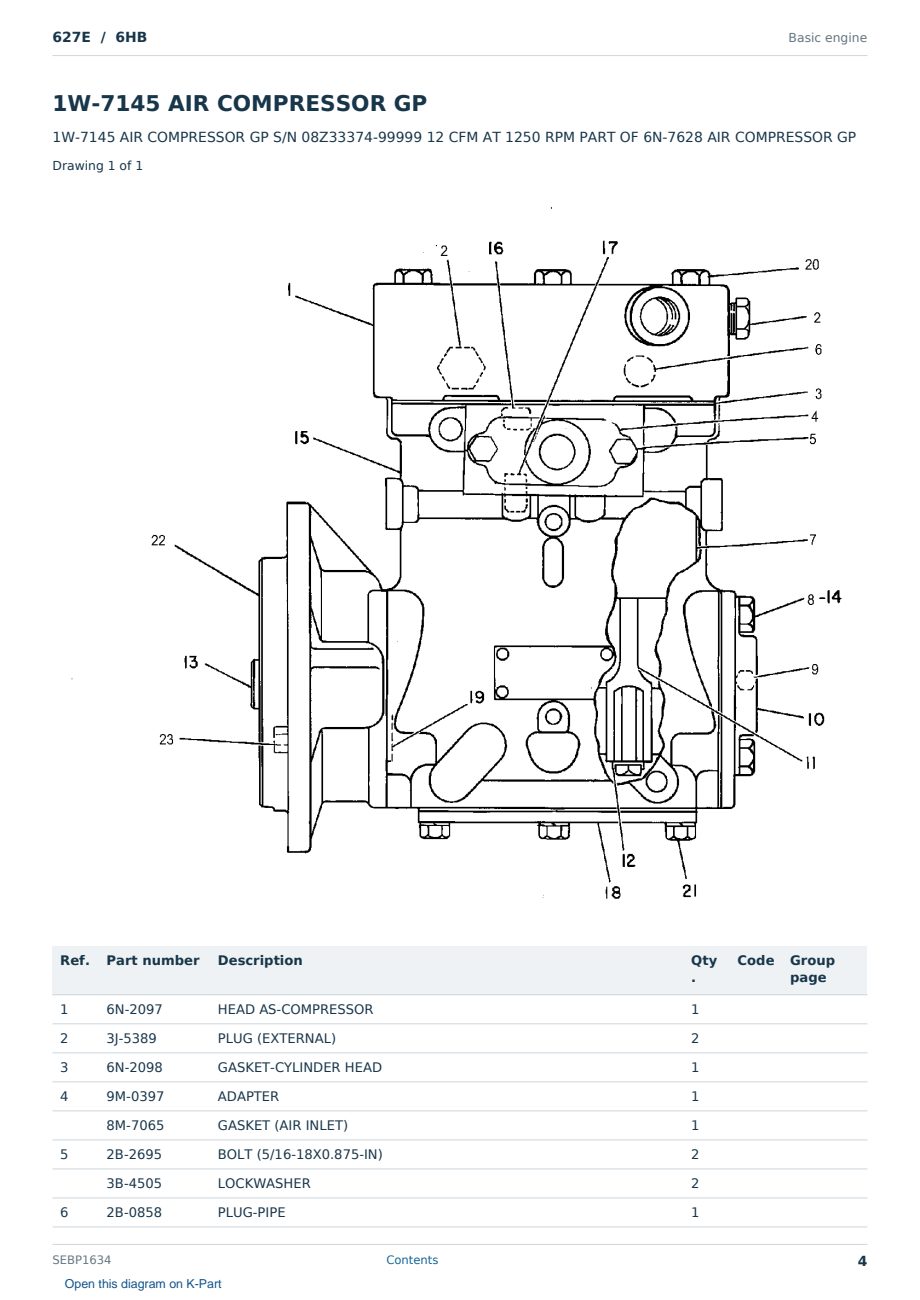 Caterpillar 627E S/N 6HB Partsbook SEBP1634 (English) - sample page 4 of 10 Caterpillar 627E S/N 6HB Partsbook SEBP1634 (English) - sample page 4 of 10