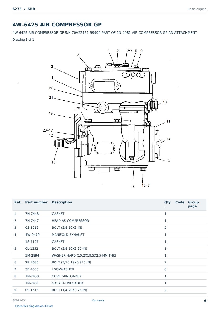 Caterpillar 627E S/N 6HB Partsbook SEBP1634 (English) - sample page 6 of 10 Caterpillar 627E S/N 6HB Partsbook SEBP1634 (English) - sample page 6 of 10