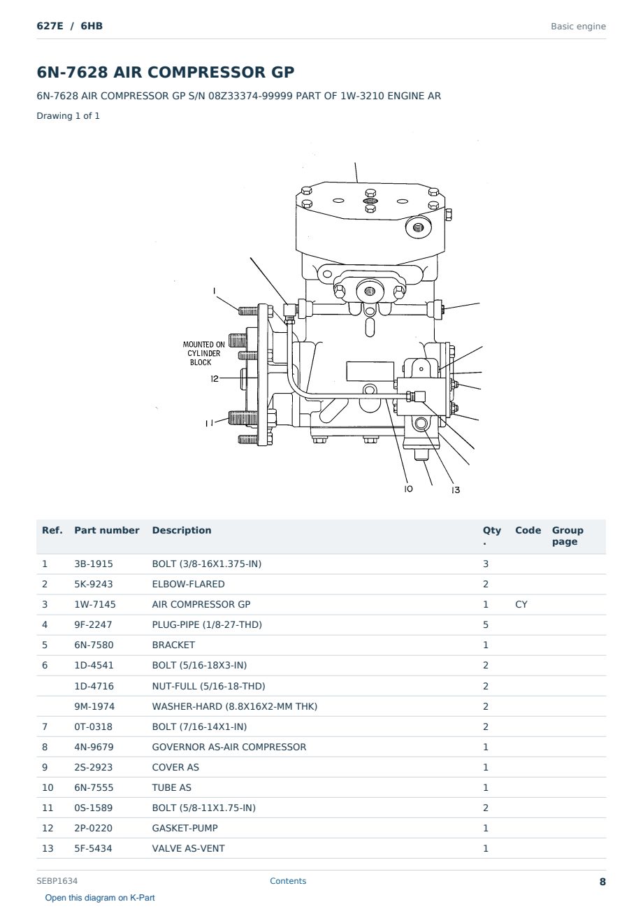 Caterpillar 627E S/N 6HB Partsbook SEBP1634 (English) - sample page 8 of 10 Caterpillar 627E S/N 6HB Partsbook SEBP1634 (English) - sample page 8 of 10