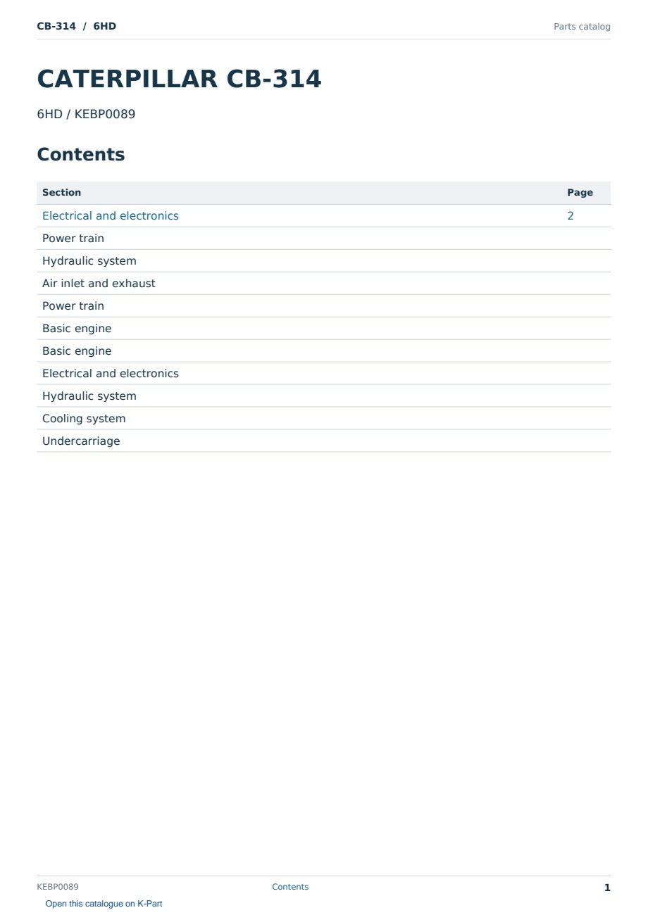 Caterpillar CB-314 S/N 6HD Partsbook KEBP0089 (English) - sample page 1 of 10 Caterpillar CB-314 S/N 6HD Partsbook KEBP0089 (English) - sample page 1 of 10