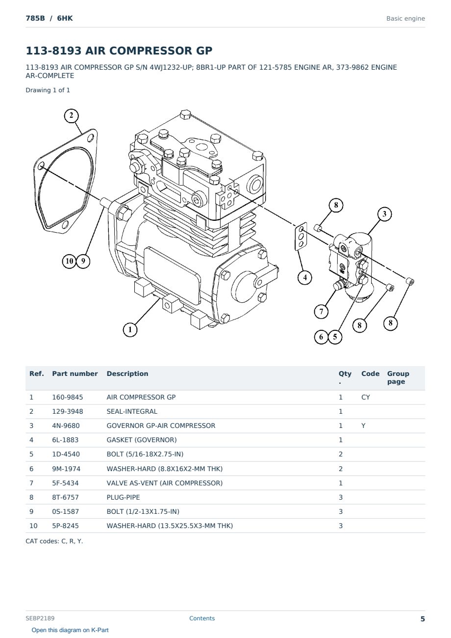Caterpillar 785B S/N 6HK Partsbook SEBP2189 (English) - sample page 5 of 10 Caterpillar 785B S/N 6HK Partsbook SEBP2189 (English) - sample page 5 of 10