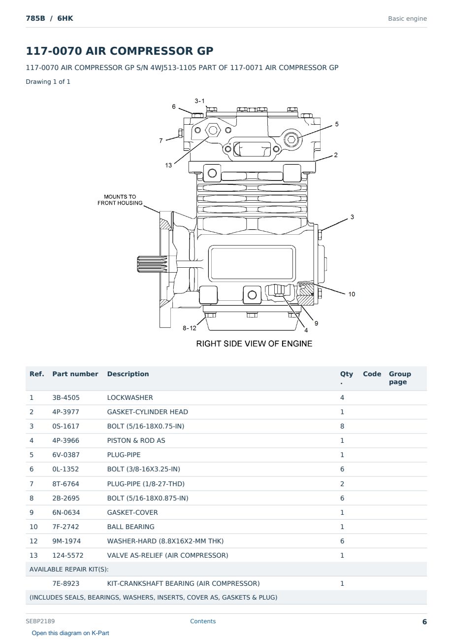 Caterpillar 785B S/N 6HK Partsbook SEBP2189 (English) - sample page 6 of 10 Caterpillar 785B S/N 6HK Partsbook SEBP2189 (English) - sample page 6 of 10
