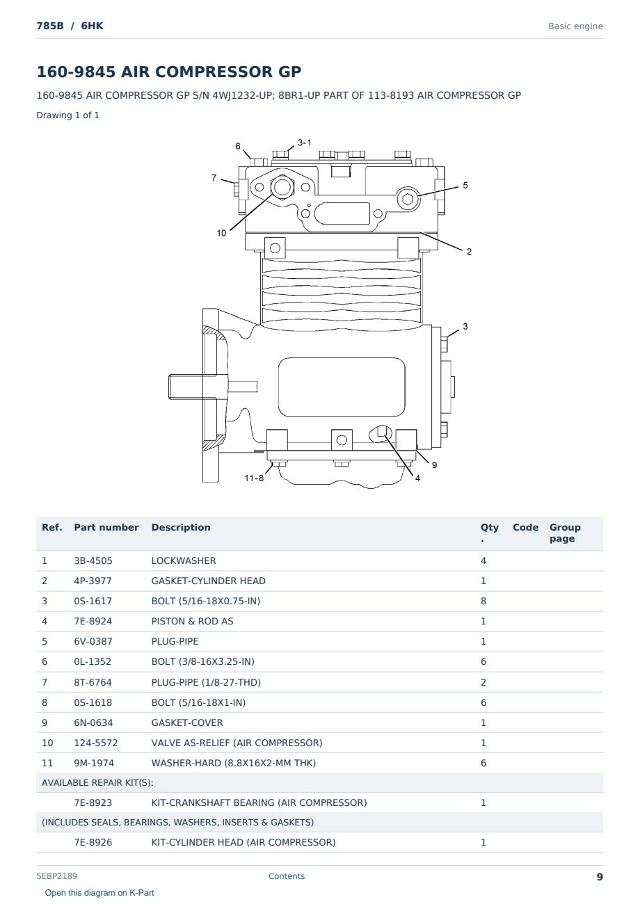 Caterpillar 785B S/N 6HK Partsbook SEBP2189 (English) - sample page 9 of 10 Caterpillar 785B S/N 6HK Partsbook SEBP2189 (English) - sample page 9 of 10