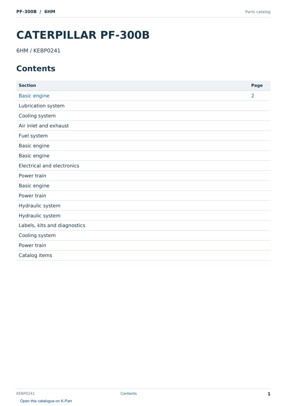 Caterpillar PF-300B S/N 6HM Partsbook KEBP0241 (English) - sample page 1 of 10 Caterpillar PF-300B S/N 6HM Partsbook KEBP0241 (English) - sample page 1 of 10