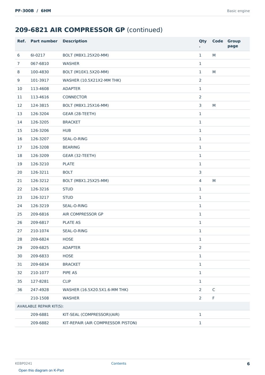 Caterpillar PF-300B S/N 6HM Partsbook KEBP0241 (English) - sample page 6 of 10 Caterpillar PF-300B S/N 6HM Partsbook KEBP0241 (English) - sample page 6 of 10