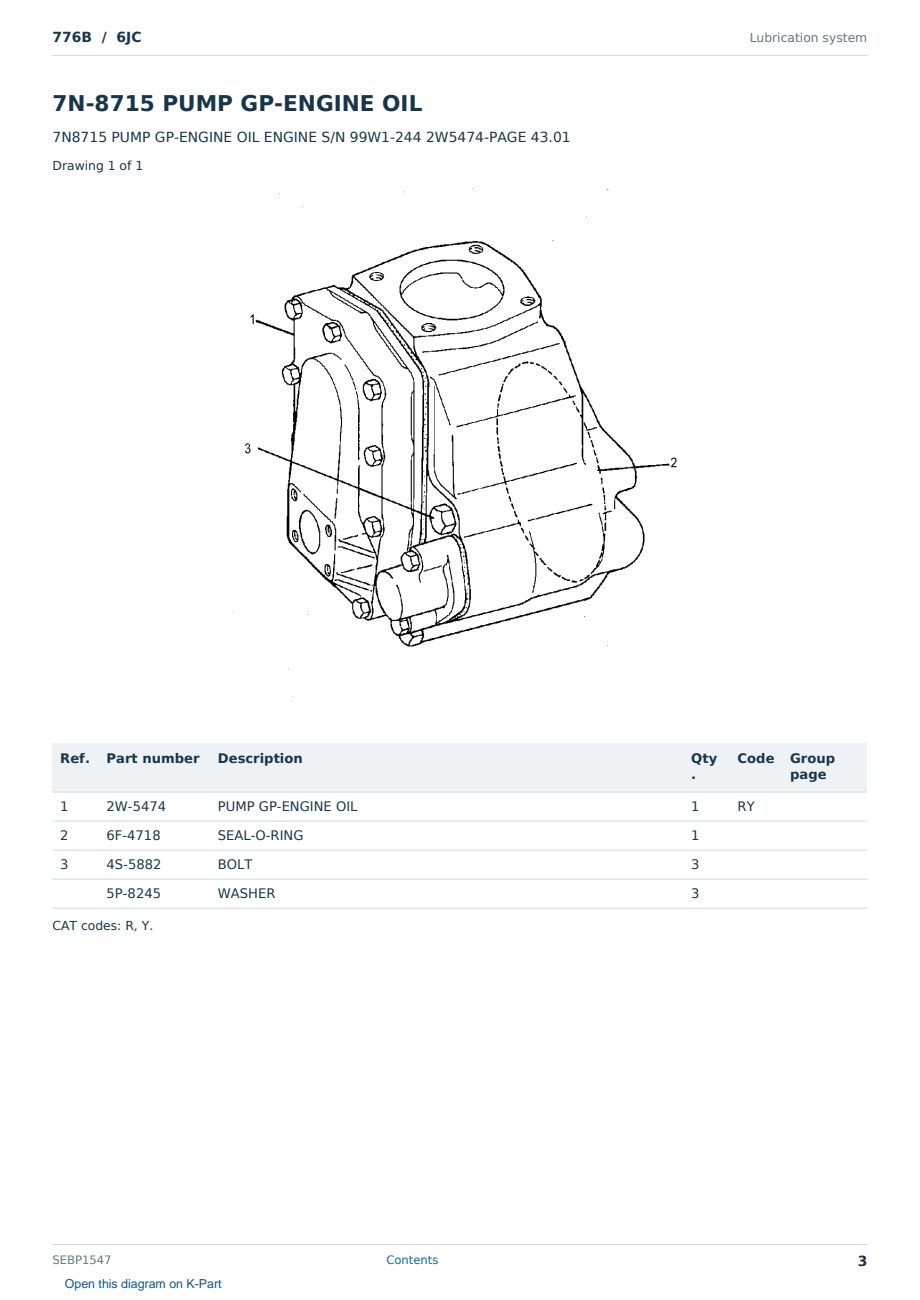 Caterpillar 776B S/N 6JC Partsbook SEBP1547 (English) - sample page 3 of 10 Caterpillar 776B S/N 6JC Partsbook SEBP1547 (English) - sample page 3 of 10