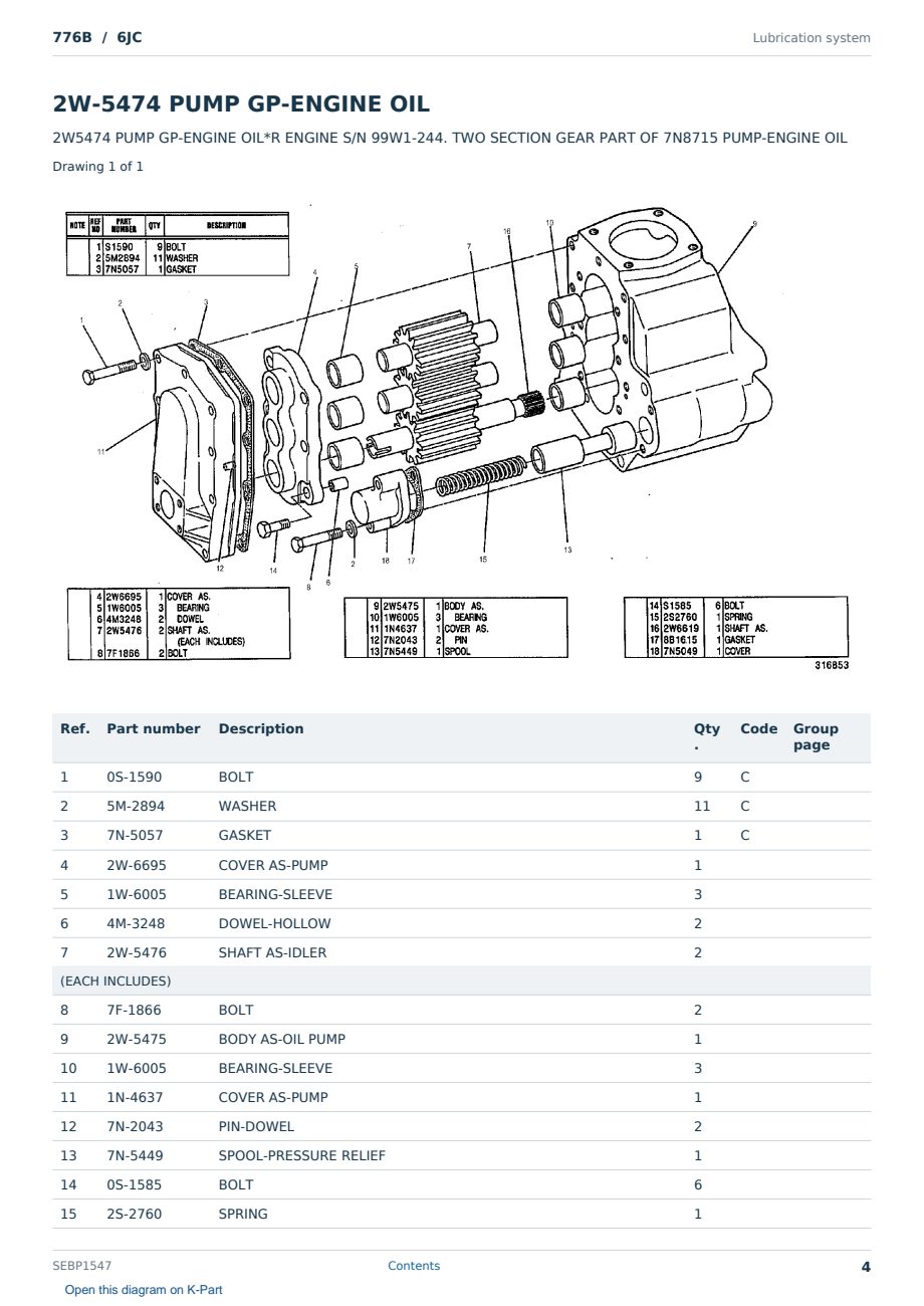 Caterpillar 776B S/N 6JC Partsbook SEBP1547 (English) - sample page 4 of 10 Caterpillar 776B S/N 6JC Partsbook SEBP1547 (English) - sample page 4 of 10