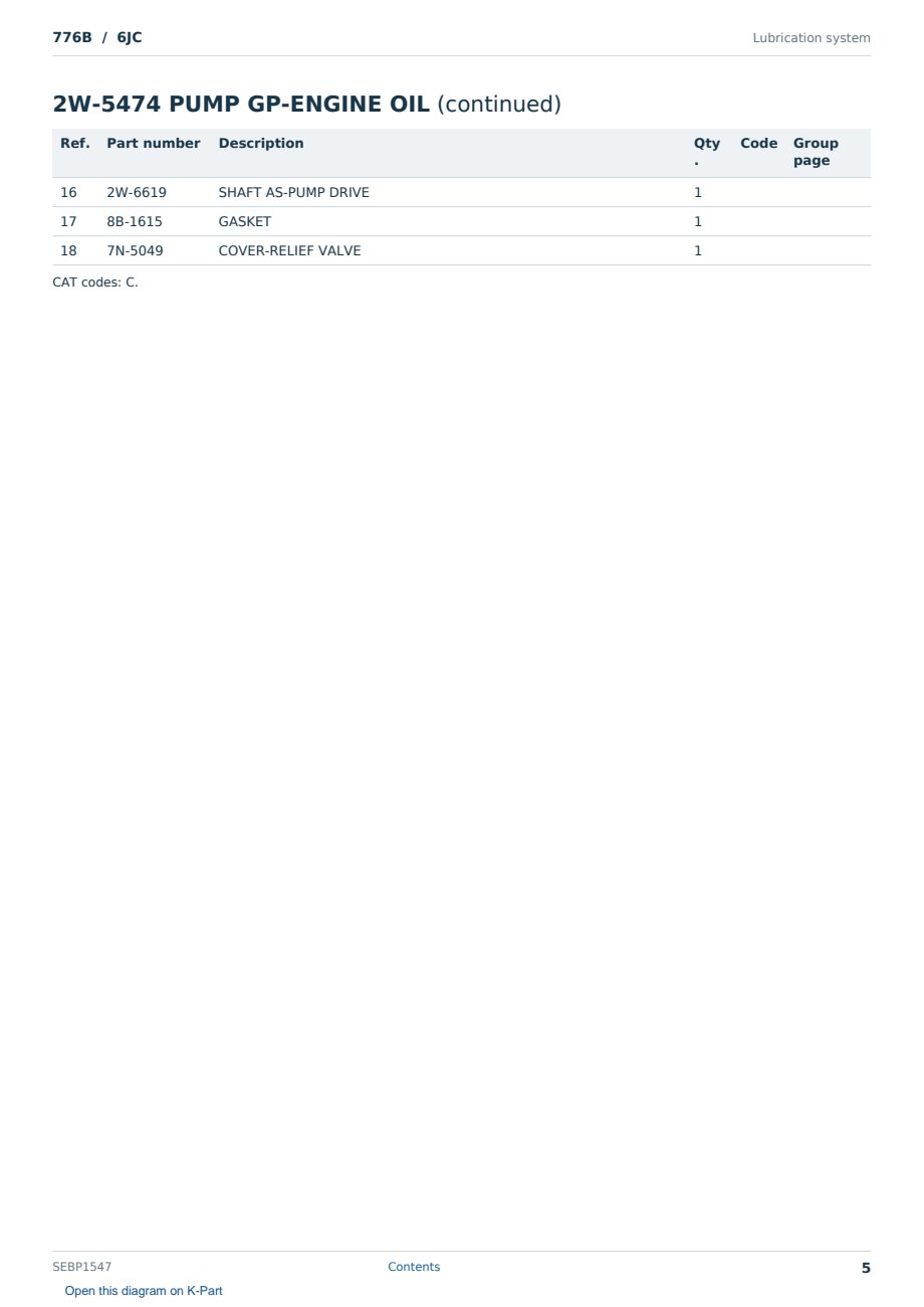 Caterpillar 776B S/N 6JC Partsbook SEBP1547 (English) - sample page 5 of 10 Caterpillar 776B S/N 6JC Partsbook SEBP1547 (English) - sample page 5 of 10