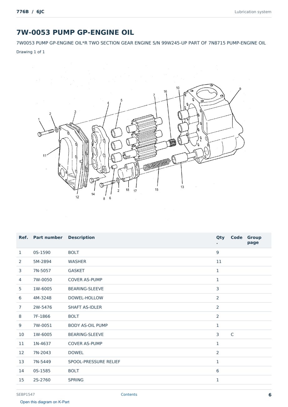 Caterpillar 776B S/N 6JC Partsbook SEBP1547 (English) - sample page 6 of 10 Caterpillar 776B S/N 6JC Partsbook SEBP1547 (English) - sample page 6 of 10