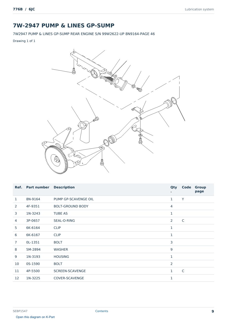 Caterpillar 776B S/N 6JC Partsbook SEBP1547 (English) - sample page 9 of 10 Caterpillar 776B S/N 6JC Partsbook SEBP1547 (English) - sample page 9 of 10