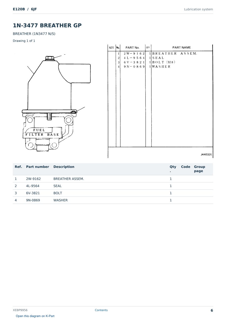 Caterpillar E120B S/N 6JF Partsbook XEBP9956 (English) - sample page 6 of 10 Caterpillar E120B S/N 6JF Partsbook XEBP9956 (English) - sample page 6 of 10