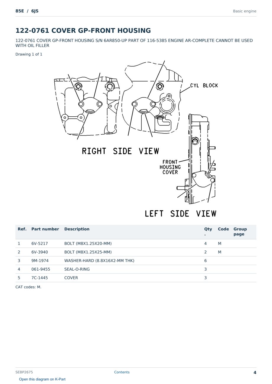 Caterpillar 85E S/N 6JS Partsbook SEBP2675 (English) - sample page 4 of 10 Caterpillar 85E S/N 6JS Partsbook SEBP2675 (English) - sample page 4 of 10