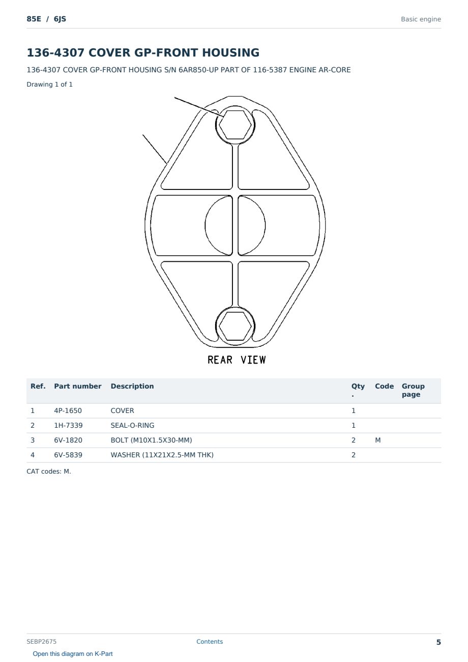 Caterpillar 85E S/N 6JS Partsbook SEBP2675 (English) - sample page 5 of 10 Caterpillar 85E S/N 6JS Partsbook SEBP2675 (English) - sample page 5 of 10