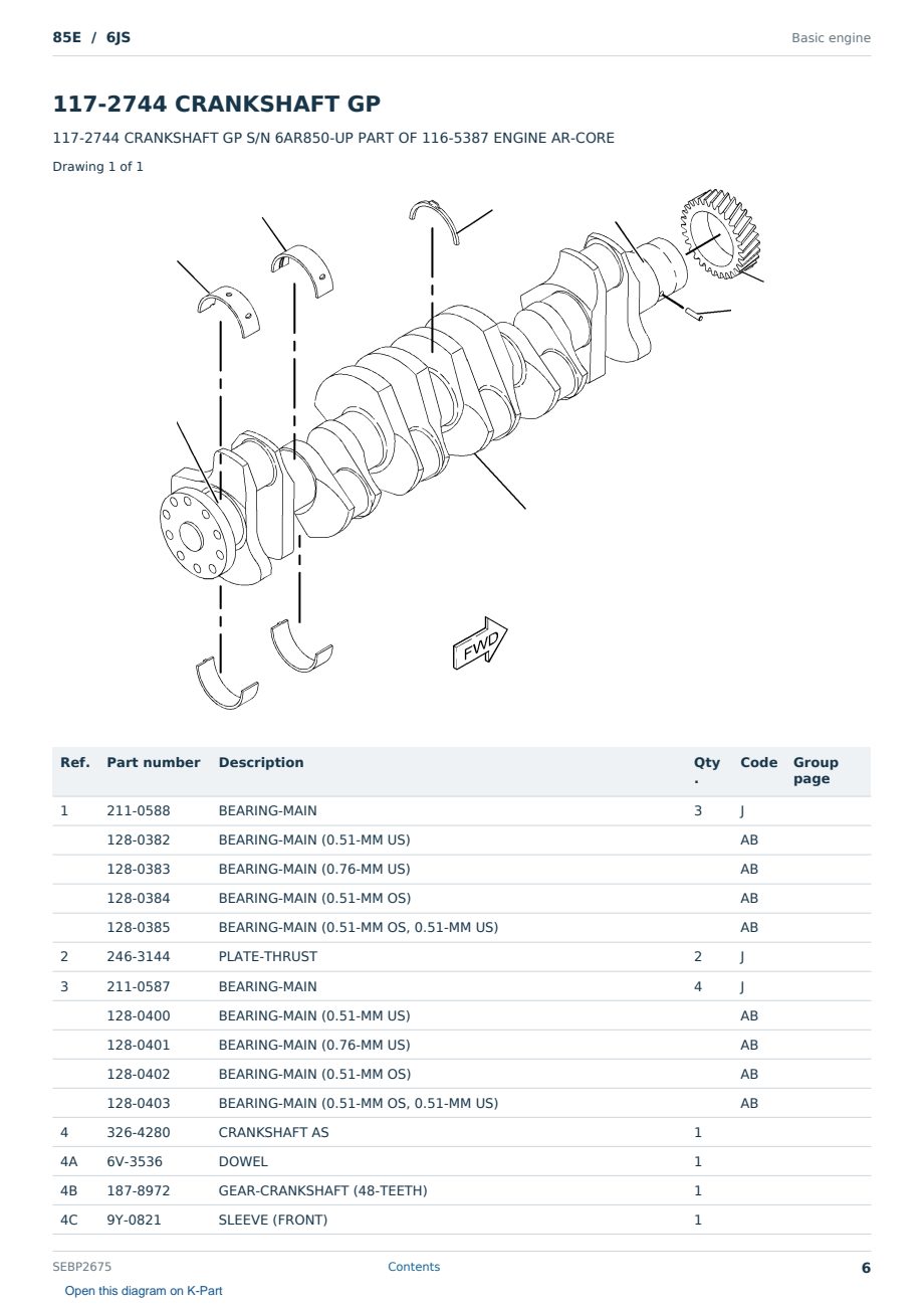 Caterpillar 85E S/N 6JS Partsbook SEBP2675 (English) - sample page 6 of 10 Caterpillar 85E S/N 6JS Partsbook SEBP2675 (English) - sample page 6 of 10