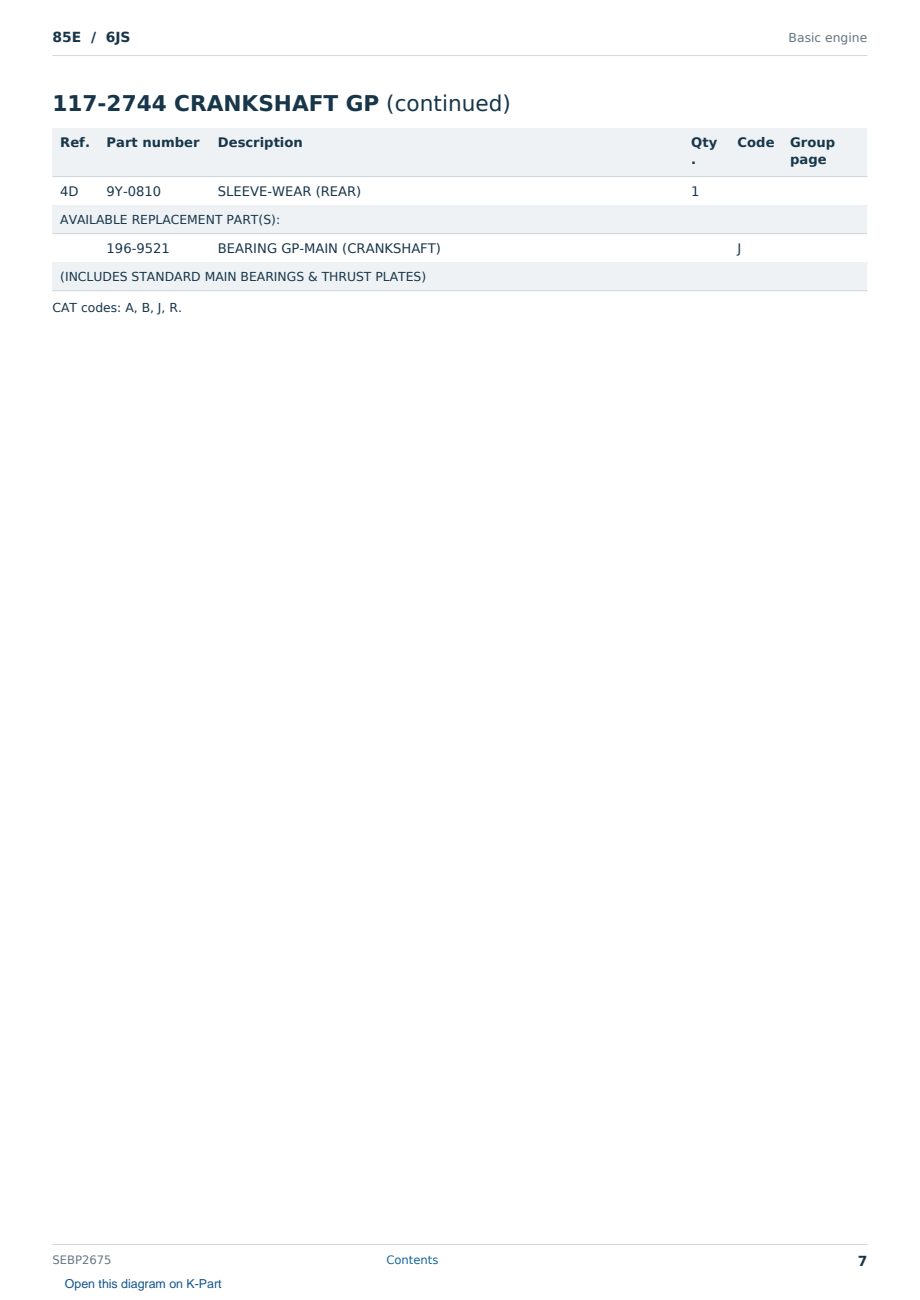 Caterpillar 85E S/N 6JS Partsbook SEBP2675 (English) - sample page 7 of 10 Caterpillar 85E S/N 6JS Partsbook SEBP2675 (English) - sample page 7 of 10