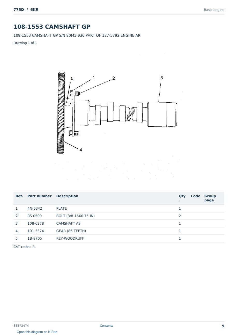 Caterpillar 775D S/N 6KR Partsbook SEBP2474 (English) - sample page 9 of 10 Caterpillar 775D S/N 6KR Partsbook SEBP2474 (English) - sample page 9 of 10