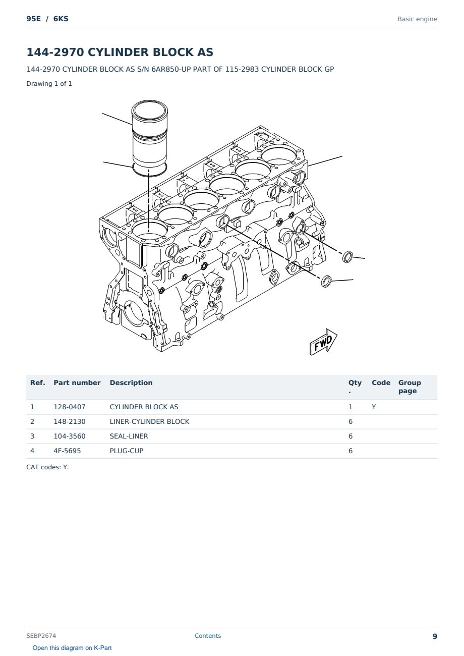Caterpillar 95E S/N 6KS Partsbook SEBP2674 (English) - sample page 9 of 10 Caterpillar 95E S/N 6KS Partsbook SEBP2674 (English) - sample page 9 of 10