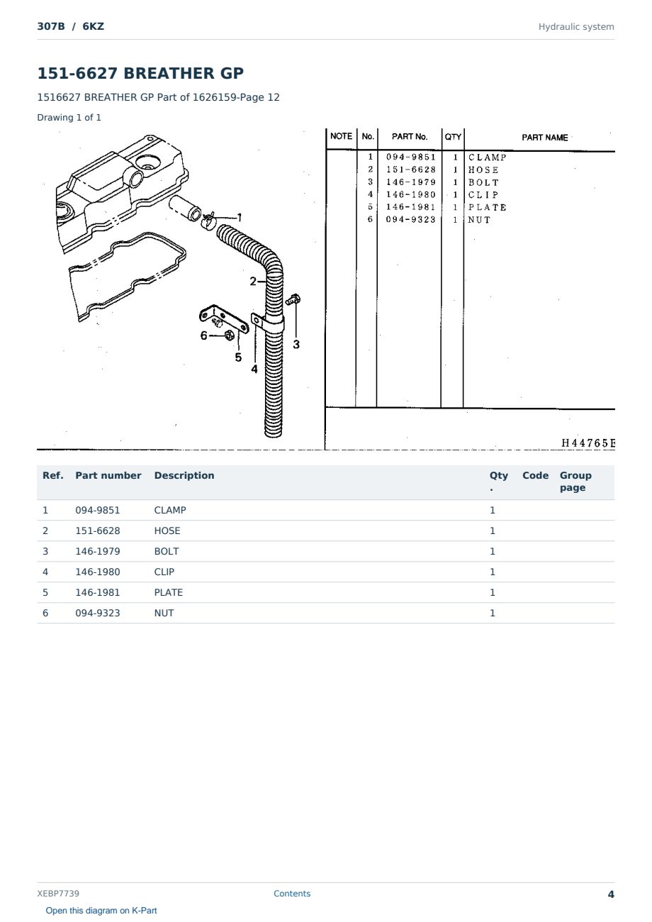 Caterpillar 307B S/N 6KZ Partsbook XEBP7739 (English) - sample page 4 of 10 Caterpillar 307B S/N 6KZ Partsbook XEBP7739 (English) - sample page 4 of 10
