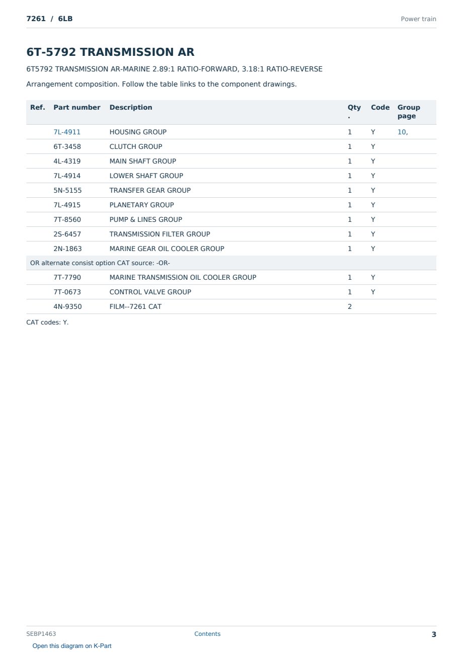 Caterpillar 7261 S/N 6LB Partsbook SEBP1463 (English) - sample page 3 of 10 Caterpillar 7261 S/N 6LB Partsbook SEBP1463 (English) - sample page 3 of 10