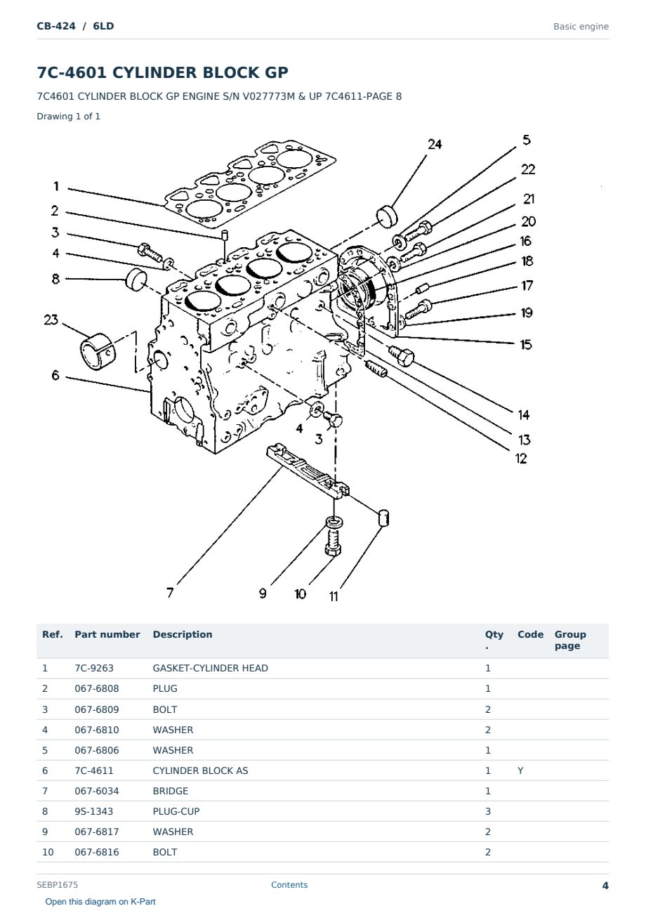 Caterpillar CB-424 S/N 6LD Partsbook SEBP1675 (English) - sample page 4 of 10 Caterpillar CB-424 S/N 6LD Partsbook SEBP1675 (English) - sample page 4 of 10