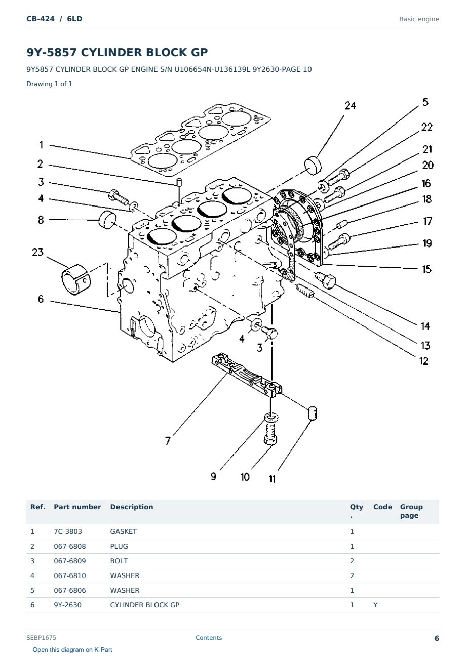 Caterpillar CB-424 S/N 6LD Partsbook SEBP1675 (English) - sample page 6 of 10 Caterpillar CB-424 S/N 6LD Partsbook SEBP1675 (English) - sample page 6 of 10
