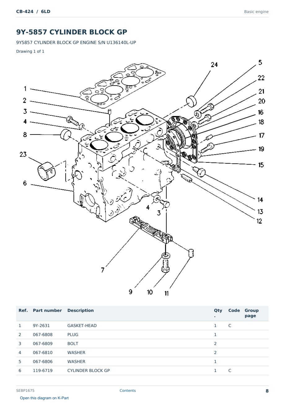 Caterpillar CB-424 S/N 6LD Partsbook SEBP1675 (English) - sample page 8 of 10 Caterpillar CB-424 S/N 6LD Partsbook SEBP1675 (English) - sample page 8 of 10