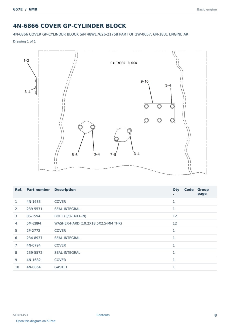 Caterpillar 657E S/N 6MB Partsbook SEBP1453 (English) - sample page 8 of 10 Caterpillar 657E S/N 6MB Partsbook SEBP1453 (English) - sample page 8 of 10