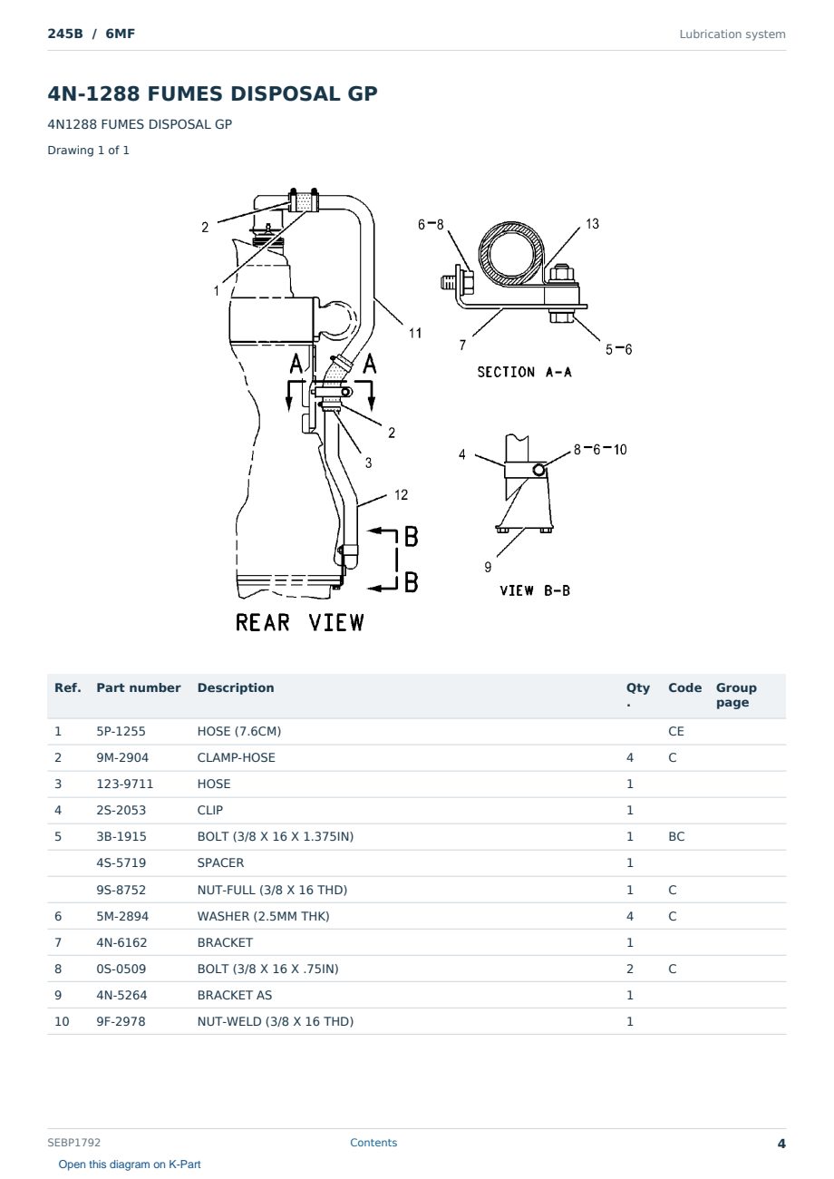 Caterpillar 245B S/N 6MF Partsbook SEBP1792 (English) - sample page 4 of 10 Caterpillar 245B S/N 6MF Partsbook SEBP1792 (English) - sample page 4 of 10
