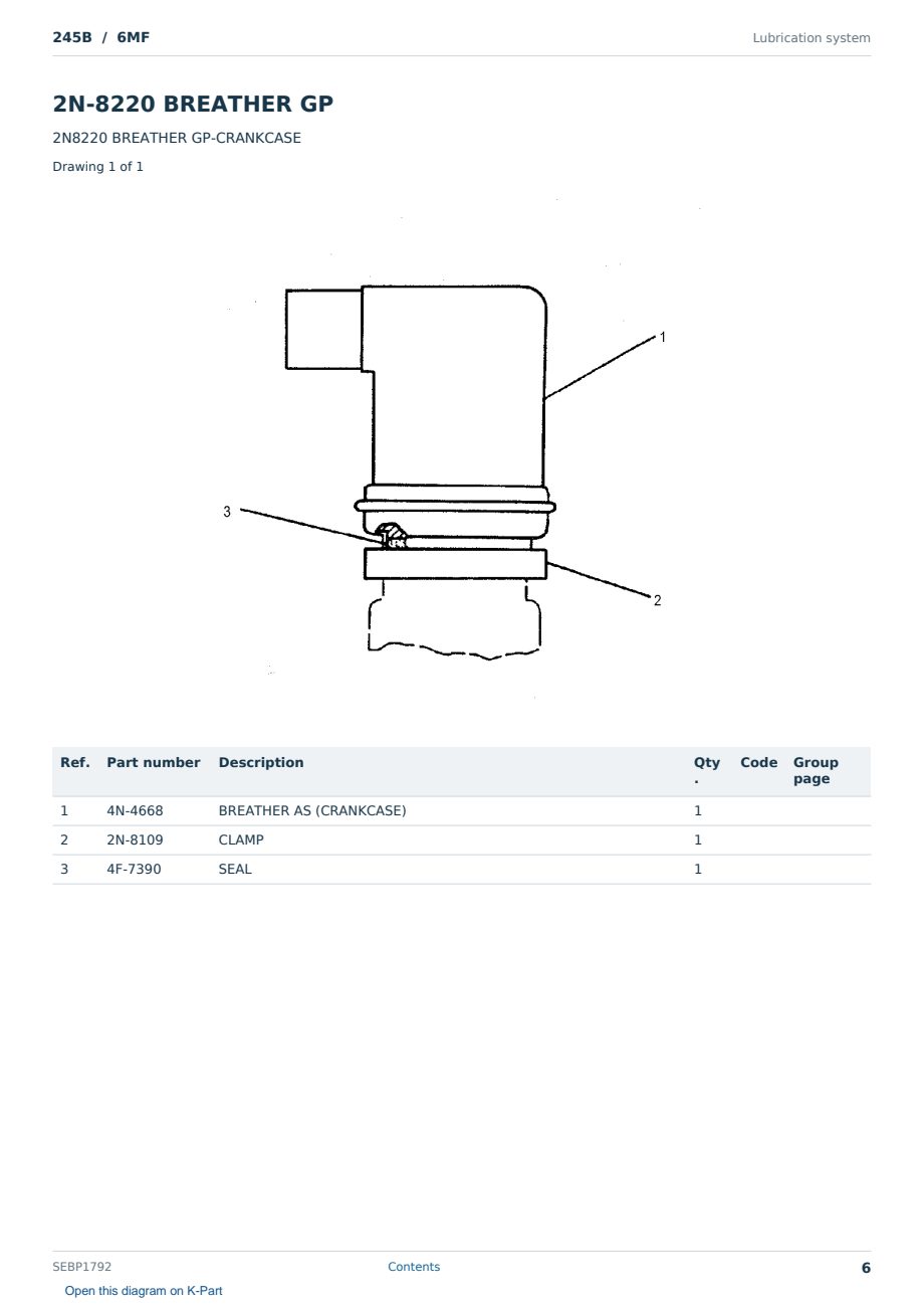 Caterpillar 245B S/N 6MF Partsbook SEBP1792 (English) - sample page 6 of 10 Caterpillar 245B S/N 6MF Partsbook SEBP1792 (English) - sample page 6 of 10