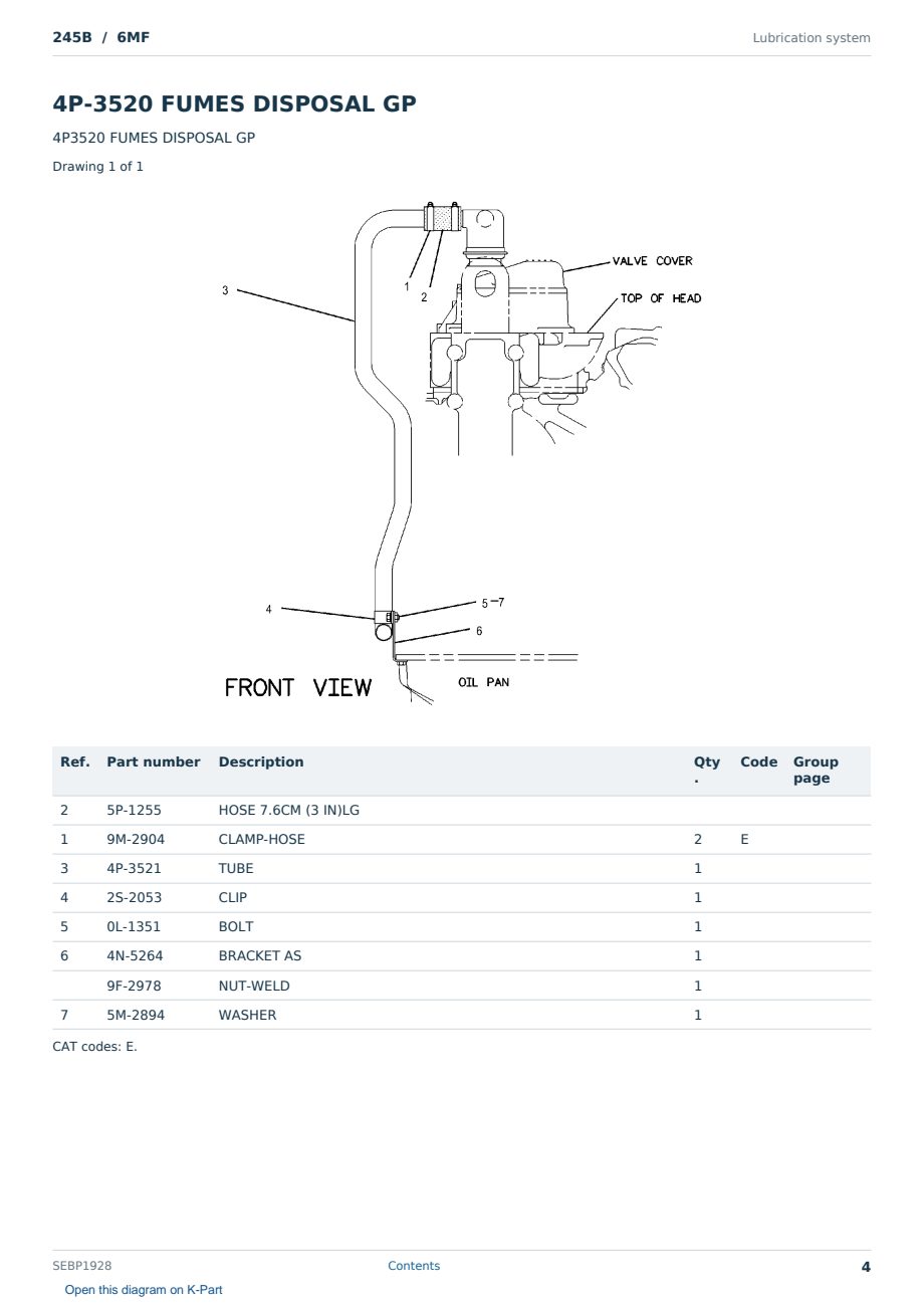 Caterpillar 245B S/N 6MF Partsbook SEBP1928 (English) - sample page 4 of 10 Caterpillar 245B S/N 6MF Partsbook SEBP1928 (English) - sample page 4 of 10