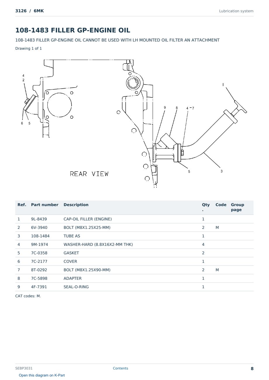 Caterpillar 3126 S/N 6MK Partsbook SEBP3031 (English) - sample page 8 of 10 Caterpillar 3126 S/N 6MK Partsbook SEBP3031 (English) - sample page 8 of 10