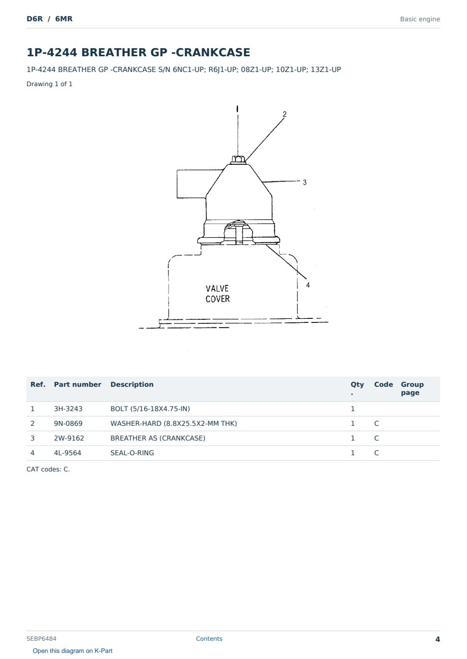 Caterpillar D6R S/N 6MR Partsbook SEBP6484 (English) - sample page 4 of 10 Caterpillar D6R S/N 6MR Partsbook SEBP6484 (English) - sample page 4 of 10