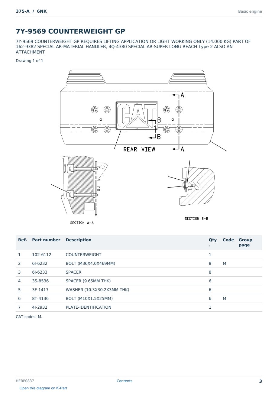Caterpillar 375-A S/N 6NK Partsbook HEBP0837 (English) - sample page 3 of 10 Caterpillar 375-A S/N 6NK Partsbook HEBP0837 (English) - sample page 3 of 10