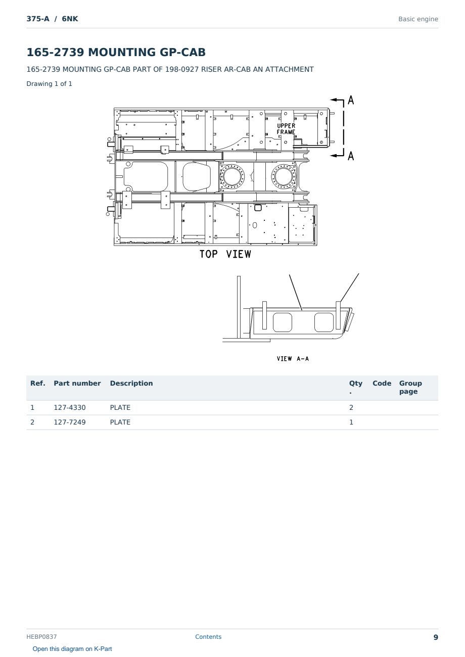 Caterpillar 375-A S/N 6NK Partsbook HEBP0837 (English) - sample page 9 of 10 Caterpillar 375-A S/N 6NK Partsbook HEBP0837 (English) - sample page 9 of 10