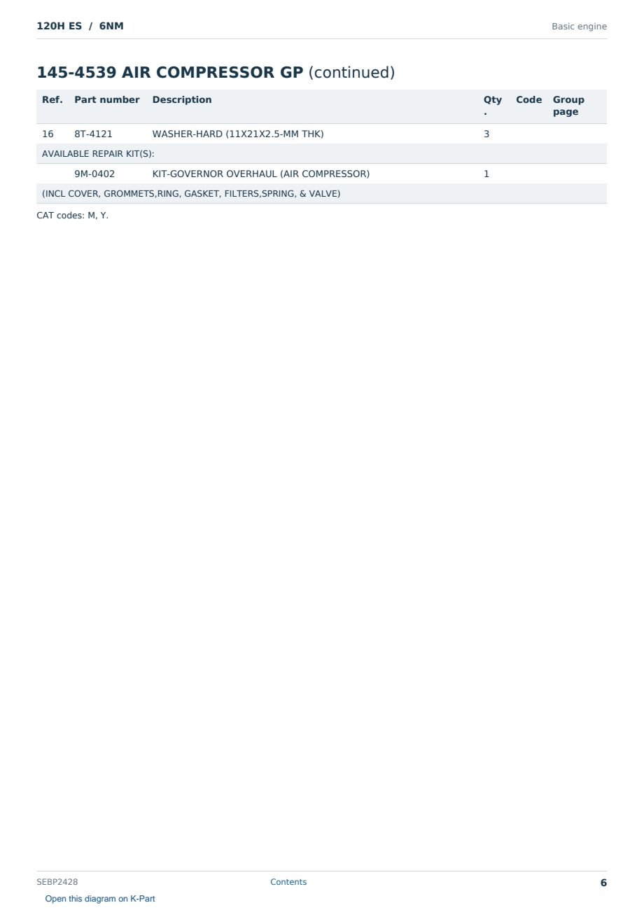 Caterpillar 120H ES S/N 6NM Partsbook SEBP2428 (English) - sample page 6 of 10 Caterpillar 120H ES S/N 6NM Partsbook SEBP2428 (English) - sample page 6 of 10