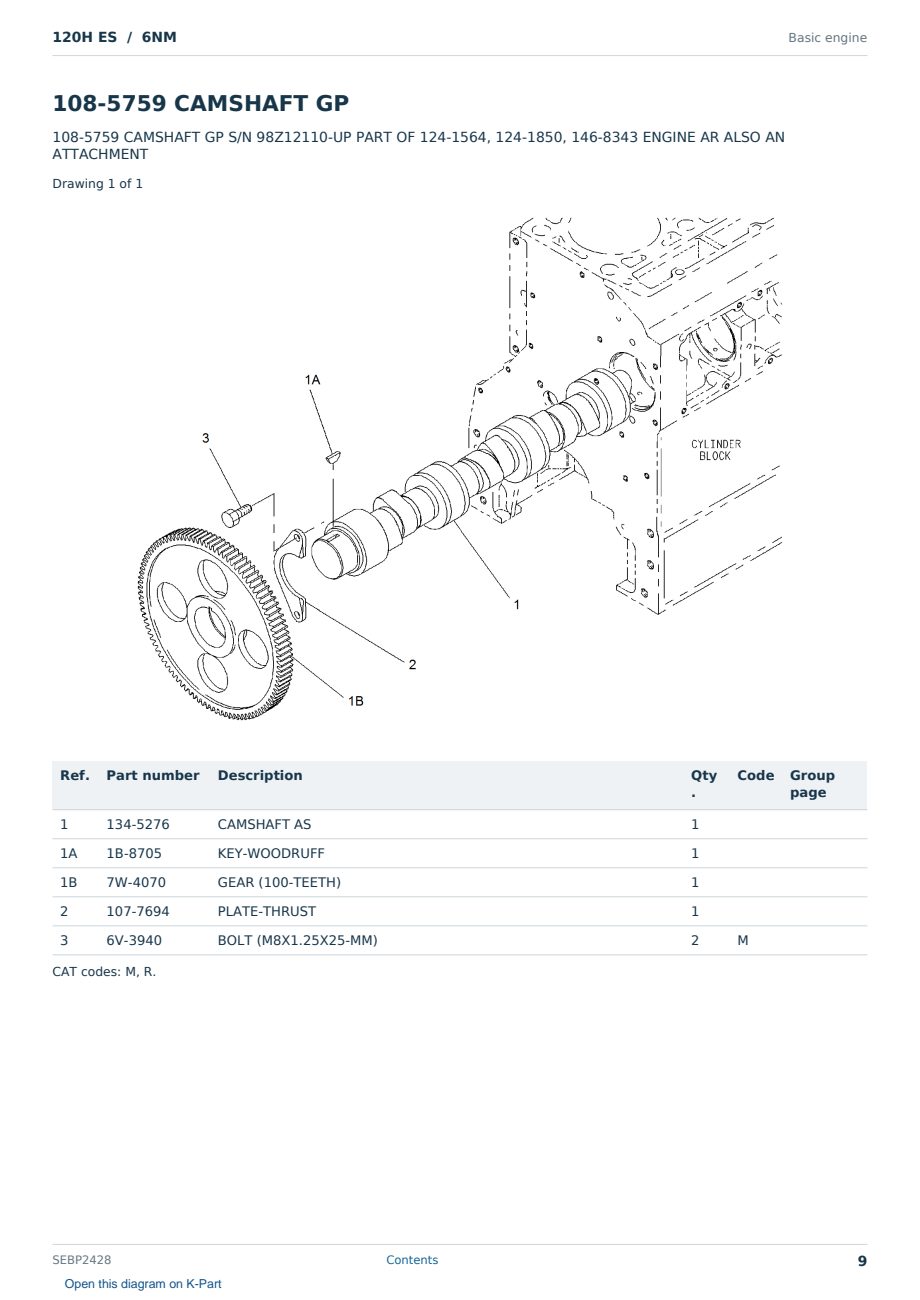 Caterpillar 120H ES S/N 6NM Partsbook SEBP2428 (English) - sample page 9 of 10 Caterpillar 120H ES S/N 6NM Partsbook SEBP2428 (English) - sample page 9 of 10