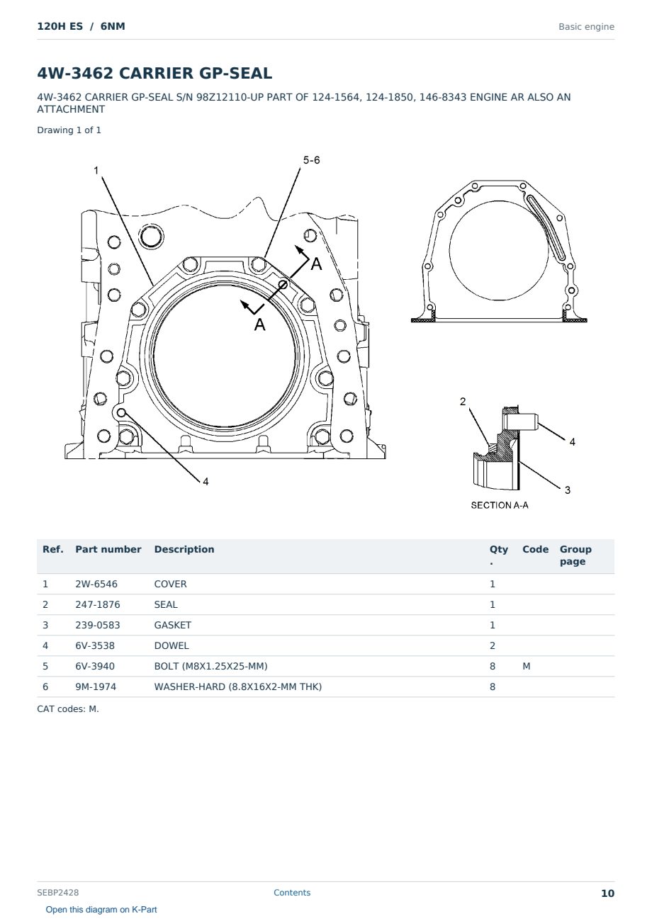 Caterpillar 120H ES S/N 6NM Partsbook SEBP2428 (English) - sample page 10 of 10 Caterpillar 120H ES S/N 6NM Partsbook SEBP2428 (English) - sample page 10 of 10