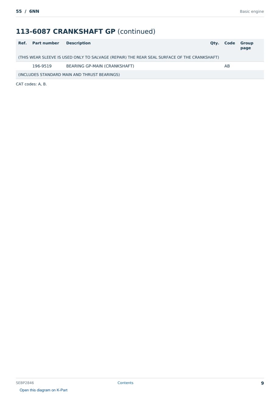 Caterpillar 55 S/N 6NN Partsbook SEBP2846 (English) - sample page 9 of 10 Caterpillar 55 S/N 6NN Partsbook SEBP2846 (English) - sample page 9 of 10