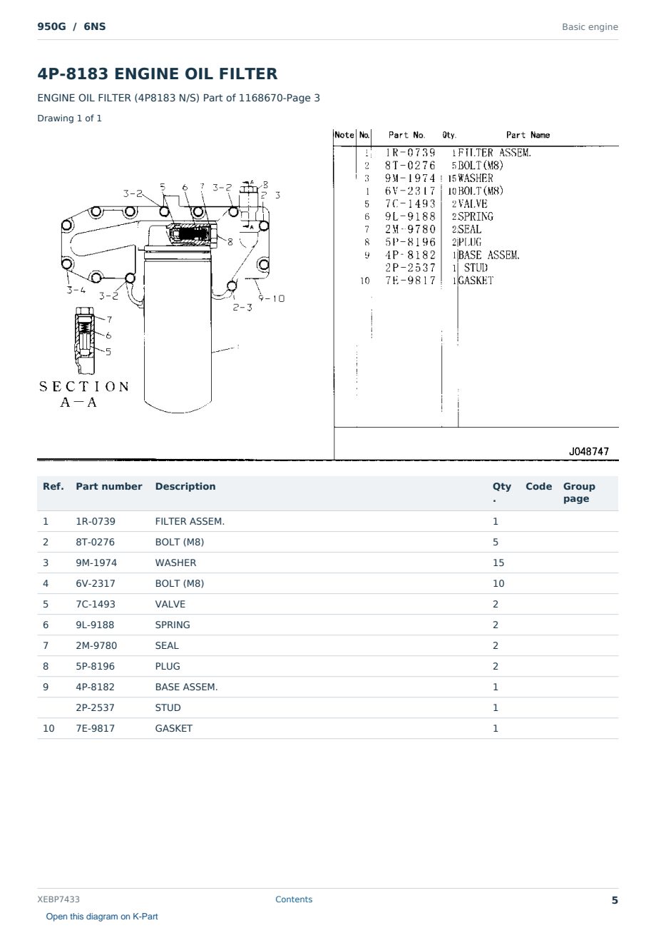 Caterpillar 950G S/N 6NS Partsbook XEBP7433 (English) - sample page 5 of 10 Caterpillar 950G S/N 6NS Partsbook XEBP7433 (English) - sample page 5 of 10
