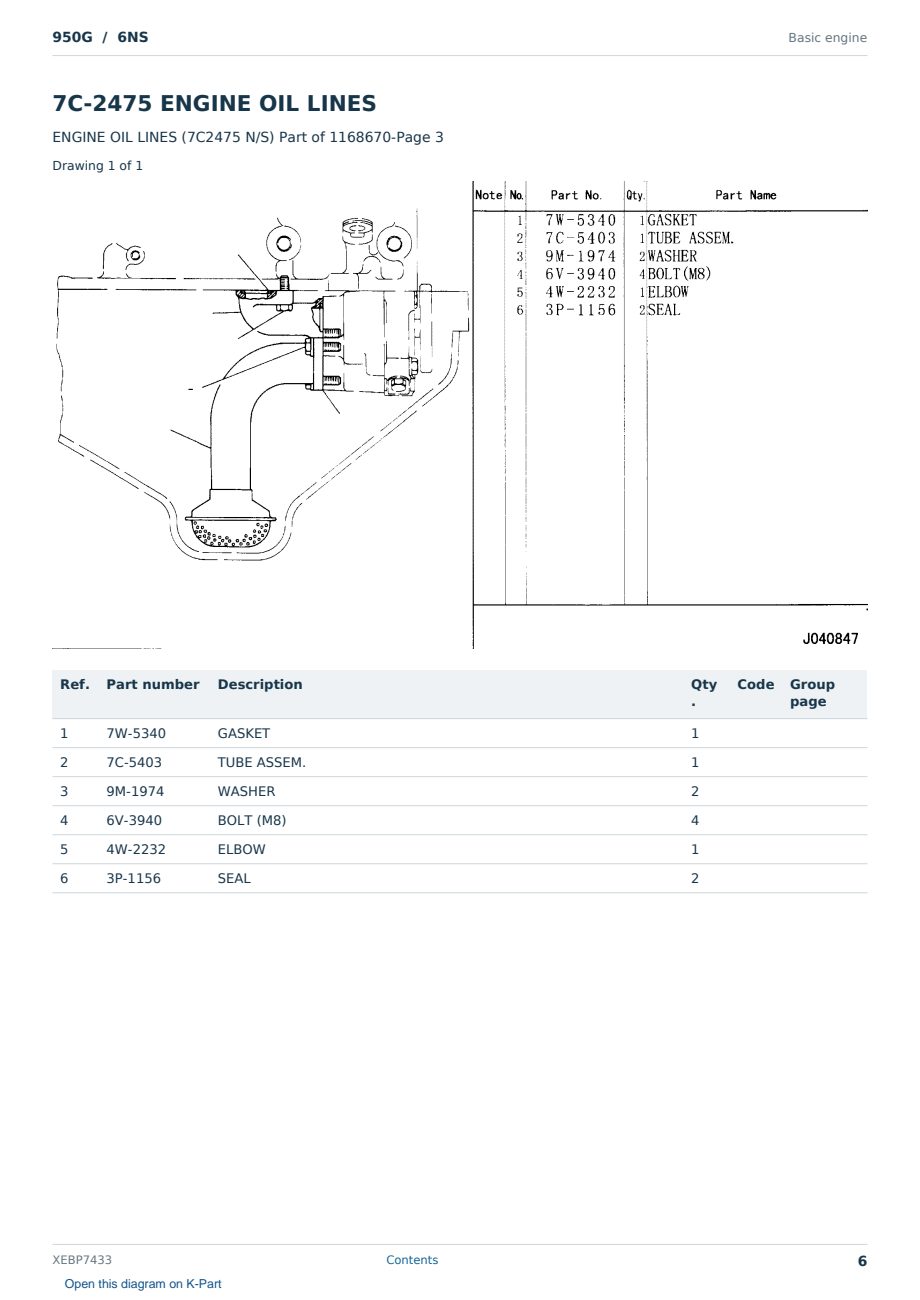 Caterpillar 950G S/N 6NS Partsbook XEBP7433 (English) - sample page 6 of 10 Caterpillar 950G S/N 6NS Partsbook XEBP7433 (English) - sample page 6 of 10