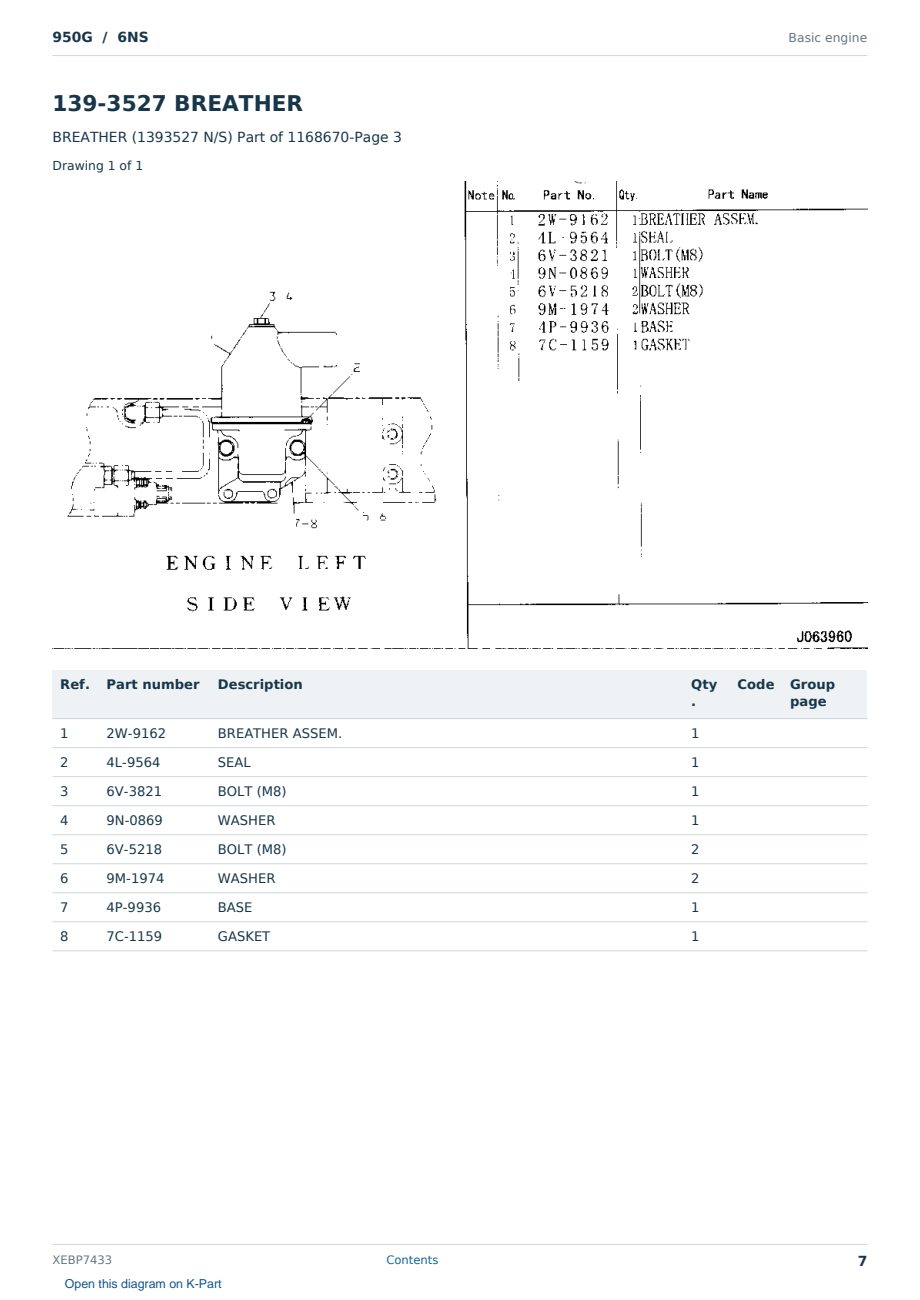 Caterpillar 950G S/N 6NS Partsbook XEBP7433 (English) - sample page 7 of 10 Caterpillar 950G S/N 6NS Partsbook XEBP7433 (English) - sample page 7 of 10