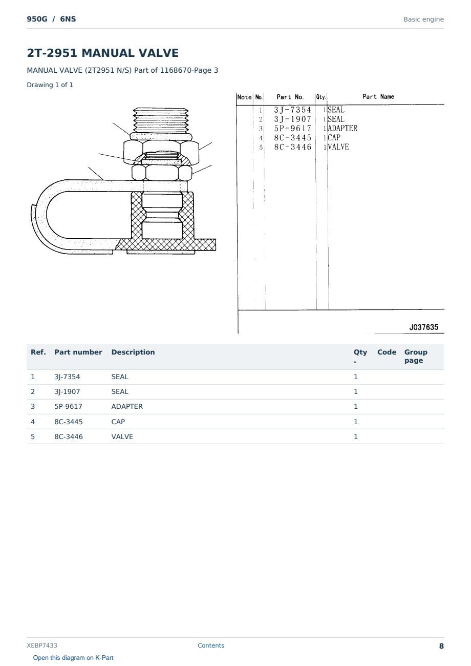 Caterpillar 950G S/N 6NS Partsbook XEBP7433 (English) - sample page 8 of 10 Caterpillar 950G S/N 6NS Partsbook XEBP7433 (English) - sample page 8 of 10