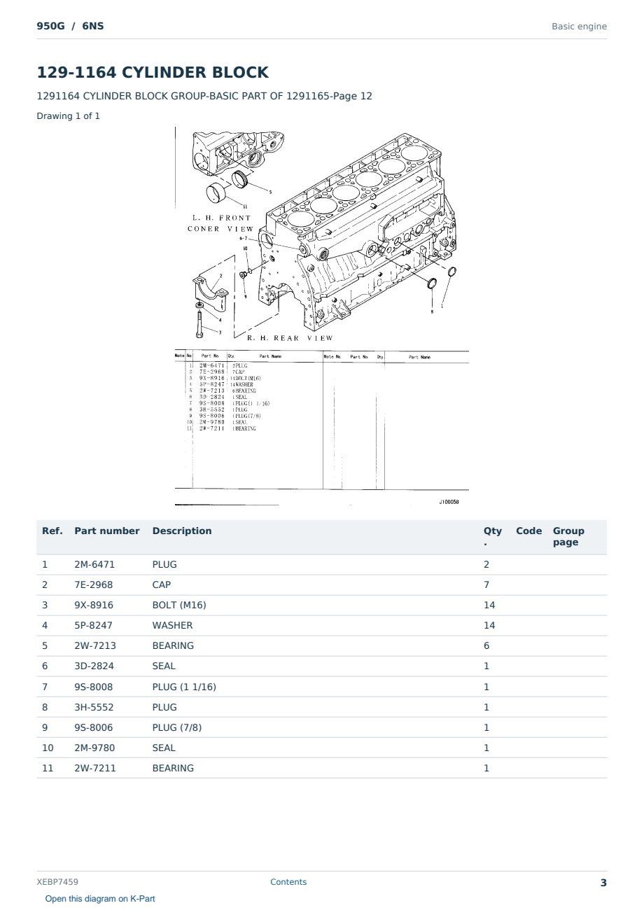 Caterpillar 950G S/N 6NS Partsbook XEBP7459 (English) - sample page 3 of 10 Caterpillar 950G S/N 6NS Partsbook XEBP7459 (English) - sample page 3 of 10